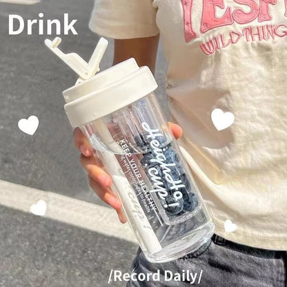 600ML Water Cup Handy Sports Water Bottle Food Grade Material Tea Partition Water Cup Female Straw Summer Portable Bottle