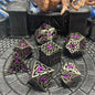 7 Pcs Cosplay D4-D20 DND Brass Gold Polyhedral Sharp Edge Casino Dice Rpg Table Board Game Tray Gem Stone Dragon Metal Steel Set