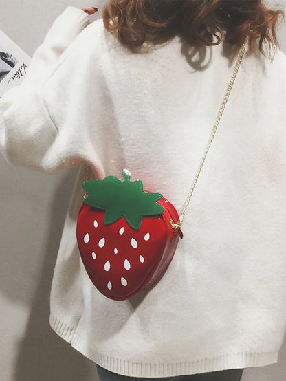 New Style Cute Strawberry-Themed Women's Fashionable Versatile Crossbody Bag with a Chain
