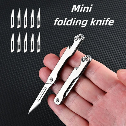 Mini Sharp Folding Art Knife with Replaceable Blade, Portable Unboxing Knife, Paper Cutting Knife, Outdoor Portable Keychain