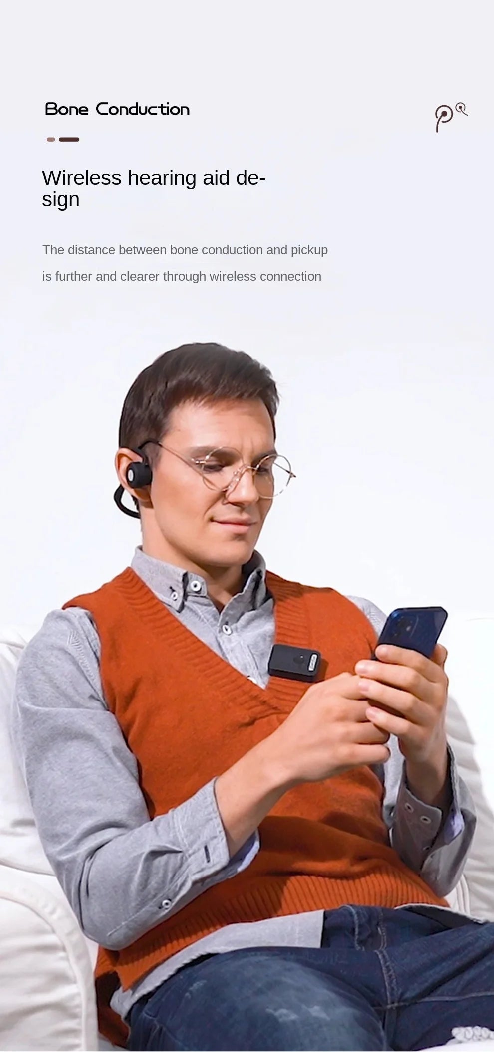 Nowy zestaw słuchawkowy HUHD B2S+ do aparatów słuchowych z przewodnictwem kostnym, mocowany z tyłu, dla osób starszych, bezprzewodowy zestaw słuchawkowy Bluetooth