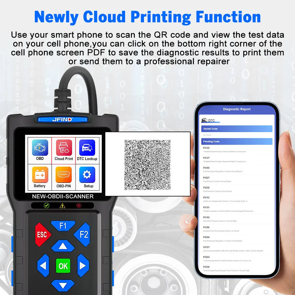 OBD2 Scanner Fault Code Reader JFIND JF700 Car Motorcycle OBDII Diagnostic Tools Voltage Charging Test for Yamaha Honda ELM327