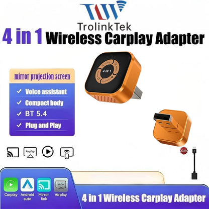 4in1 Wireless CarPlay Dongle Wireless Android Auto Adapter AI Smart Box Car Intelligent Systems For Car With Wired CarPlay