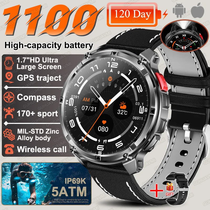2026 New T-REX 3 PRO 1100mAh Large Battery Smart Watch 10ATM Waterproof GPS 1.7" HD AMOLED Call Sports Flashlight Smartwatch Men
