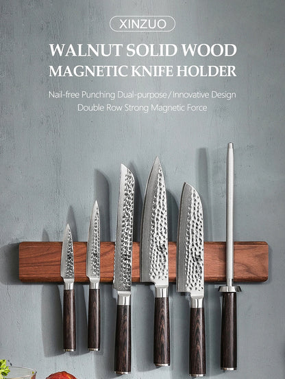 XINZUO 40cm Walnut Solid Wood Magnetic Knife Holder Double Row Strong Magnetic Force No Nails/ Punching Kitchen Accessories