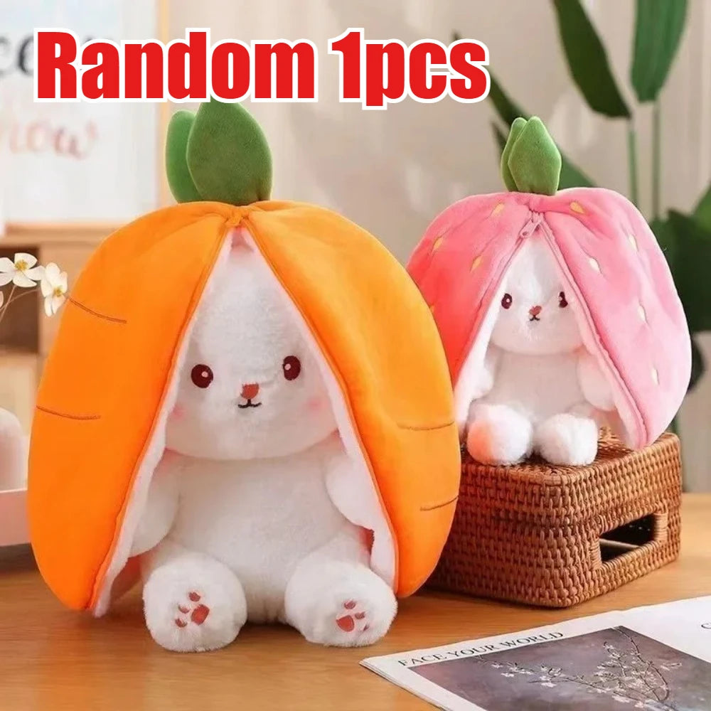 2026 Birthday Gift 18cm Hot Cute Strawberry Carrot Rabbit Plush Toy Stuffed Creative Into Fruit Transform Baby Cuddly Bunny Doll
