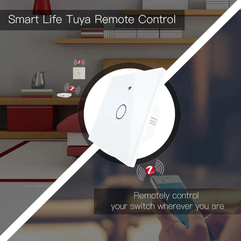 Tuya Wifi/Zigbee RF433 EU Smart Wall Switch 1/2/3/4 Gang Touch Sensor Button No-Neutral Wire,Voice With Alexa Google Home