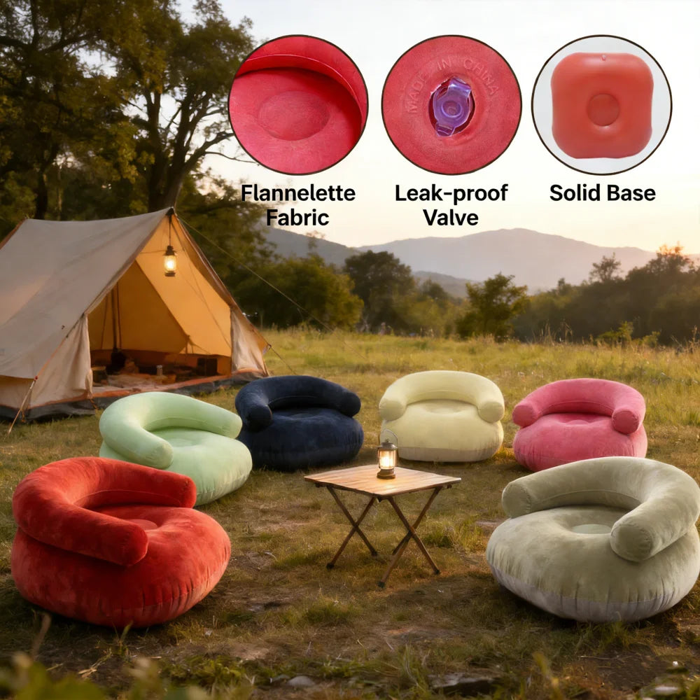 Inflatable Single Person Lazy Sofa U-Shaped Flocking with Armrests And Backrest Portable Outdoor Leisure Bean Bag Chair