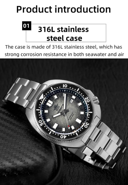 ADDIESDIVE New 43.8mm Watch for Men Dive AD2511 Luxury Sapphire Quartz Wristwatch 100m Waterproof Stainless Steel Luminous Watch