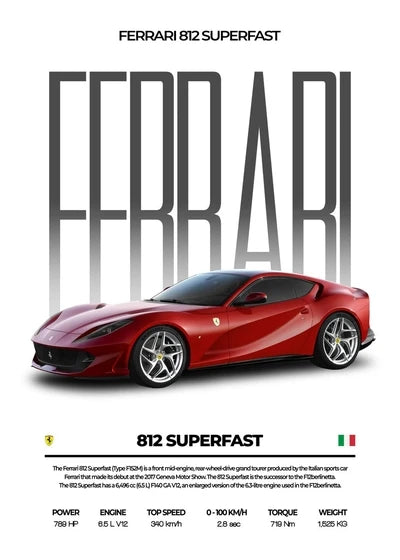 Classic Red Performance Sports Car Wall Art M3 F40 812 FS90 Luxury Car HD Canvas Print Poster Home Living Room Bedroom No Frame