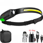 Indukcyjna latarka czołowa COB LED, ładowana przez USB, z wbudowanym akumulatorem, 5 trybów świecenia, lampka do użytku zewnętrznego, awaryjnego, wędkowania
