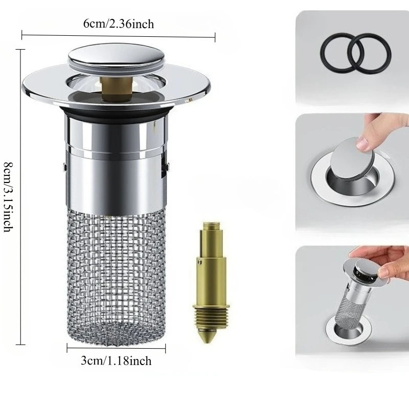 Easy-Clean Sink Drain Cover – Stainless Steel Filter with Leak-Proof Silicone Seal, Prevents Clogs