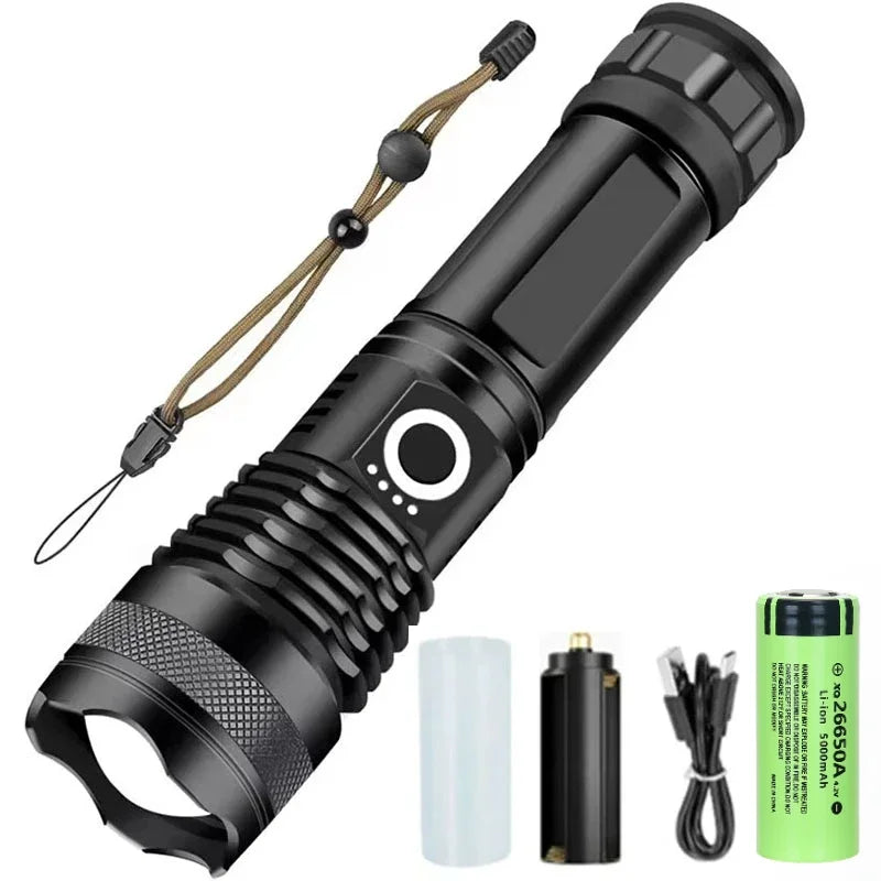 90000LM High Power XHP50 Led Flashlight Rechargeable Torch Zoom Usb Hand Lantern Camping Outdoor Waterproof Emergency