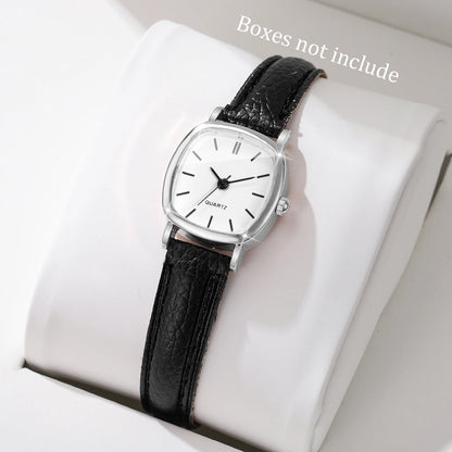 Fashion Minimalism Women Watches Small Square Dial Leather Strap Quartz Watch for Girls Clock（Without Box）