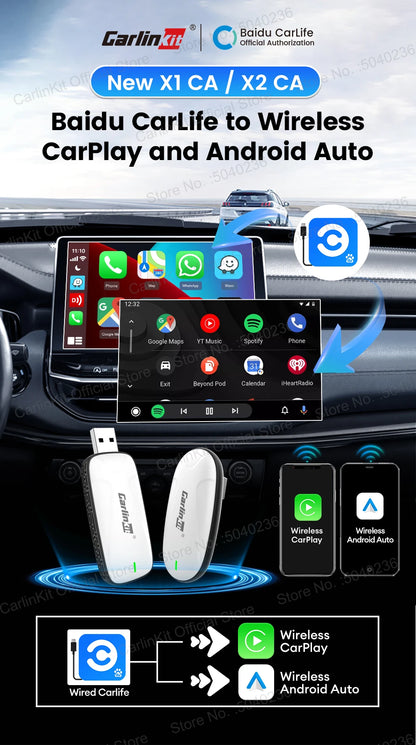 Baidu CarLife CarlinKit Wired To Wireless CarPlay Wireless Android Auto Adapter WiFi Bluetooth Auto Connection 2-In-1 Smart Box