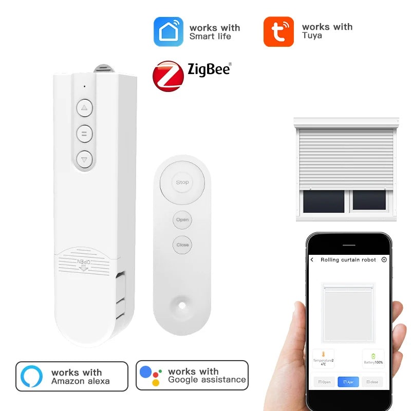 Tuya Zigbee Smart Motorised Blind Automatic Electric Roller Shutter Shadows Robot Driver Google Home Yandex Alice Alexa Voice