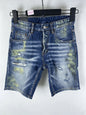 3006 Summer New Men's Jeans Washed Ripped Patch Paint Slim-fit Micro-elastic Denim Shorts Men's Black
