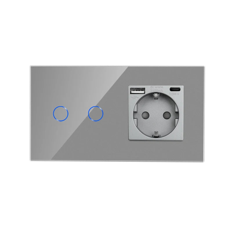 Bingoelec Grey Smart Light Switch and WiFi Wall Socket with Crystal Glass Panel Switches with Sockets Home Improvement