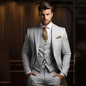 Elegant Formal Men's Suits for Groom 3 Pieces Khaki Wedding Groom Tuxedo Slim Fit 2026 Male Fashion Suit Jacket with Pant Vest
