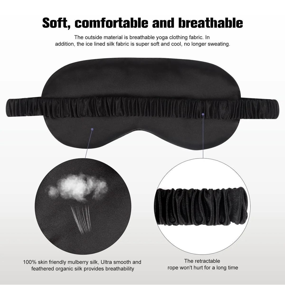 Silk Sleep Mask - 100% Blackout, Zero Eye Pressure, Blindfold with Breathable & Skin-Friendly, Super Soft Travel Sleep Eye Cover