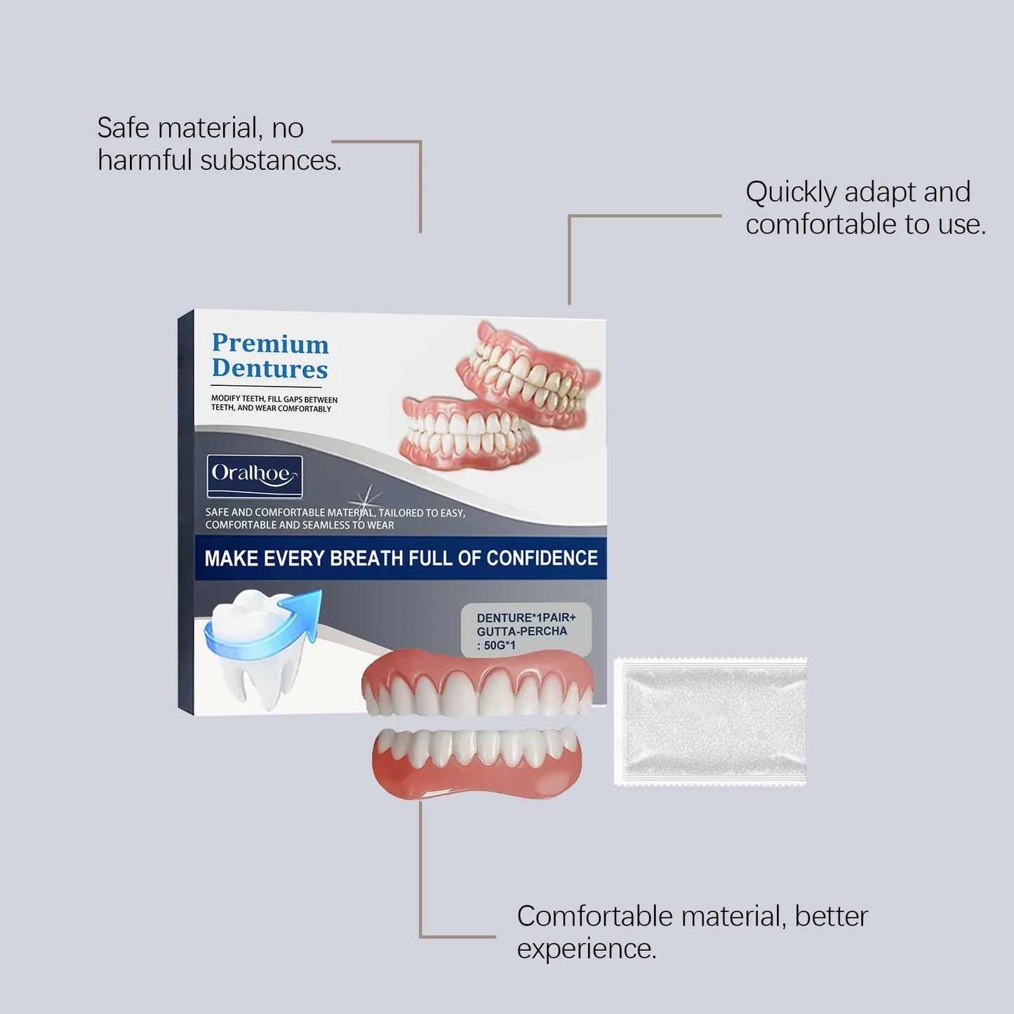 Premium Adjustable Denture Grooming Kit, Easy Daily Teeth Maintenance for Healthy, Beautiful Relaxed Smiles
