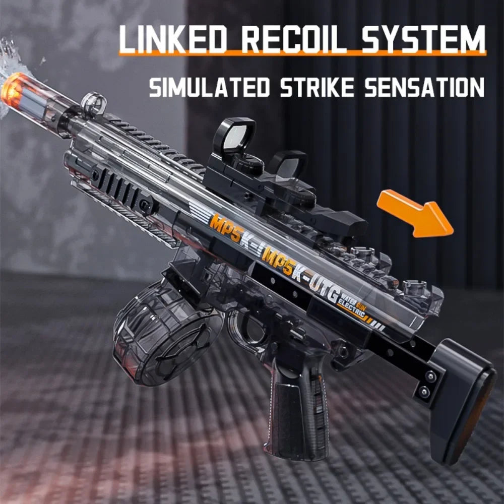 MP5K Full Automatic Water Gun Toy with Retractable Stock Linked Recoil Mechanism Water Pistol Summer Outdoor Beach Shooting Game
