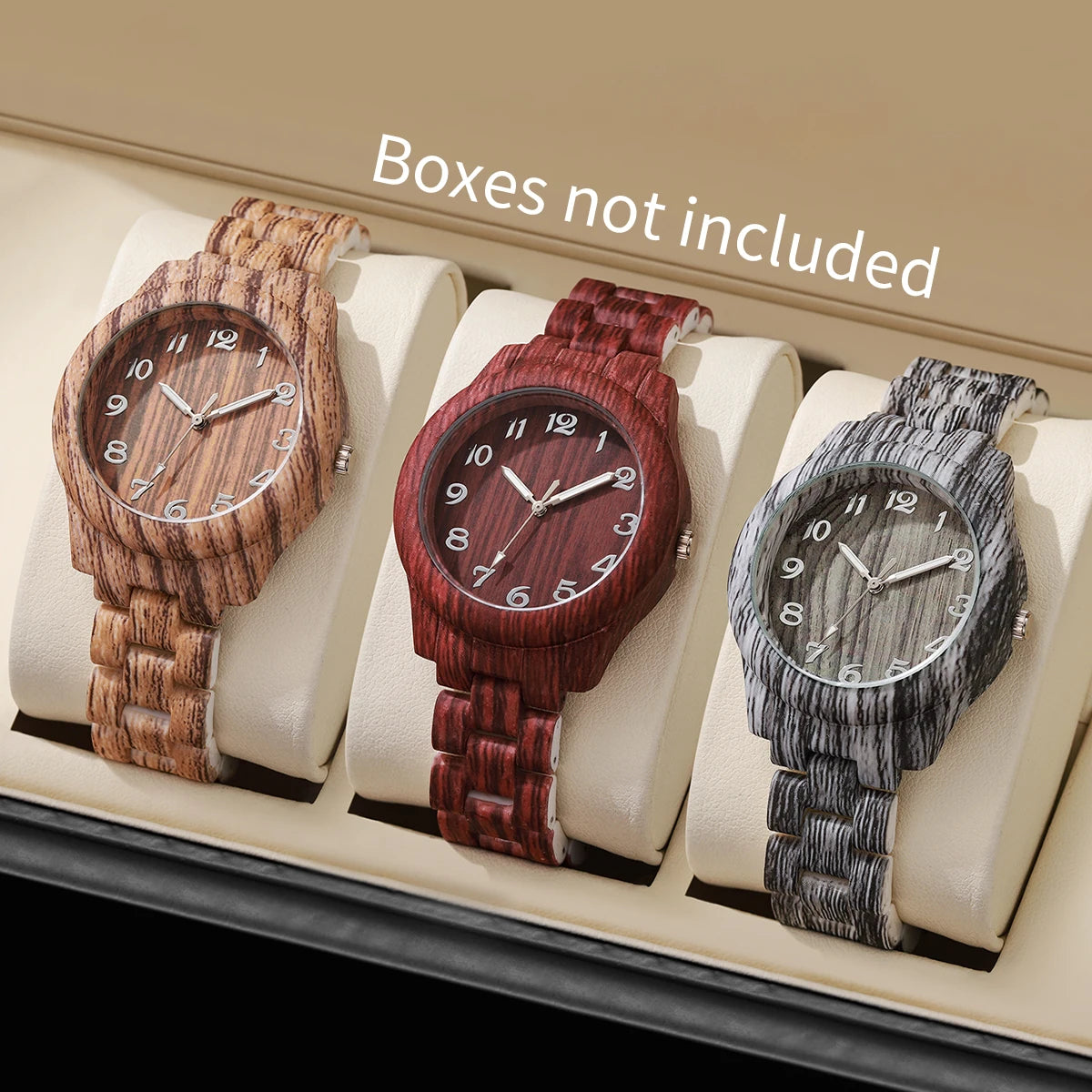 3PCS/Set Women Watches Fashion Wooden Pattern Plastic Band Girls Quartz Watch Reloj Mujer Clock Gift（Without Box）
