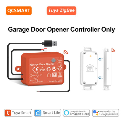 QCSMART ZigBee Garage Door Wireless Waterproof Sensor Opener Controller Control Smart Life Works with Google Assistant Alexa