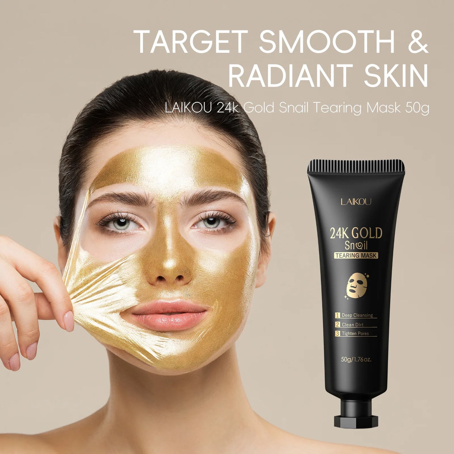 LAIKOU 24K Gold Snail Collagen Peel Off  Tearing Face Mask Deep Cleansing Remove Blackhead Face Care 50g