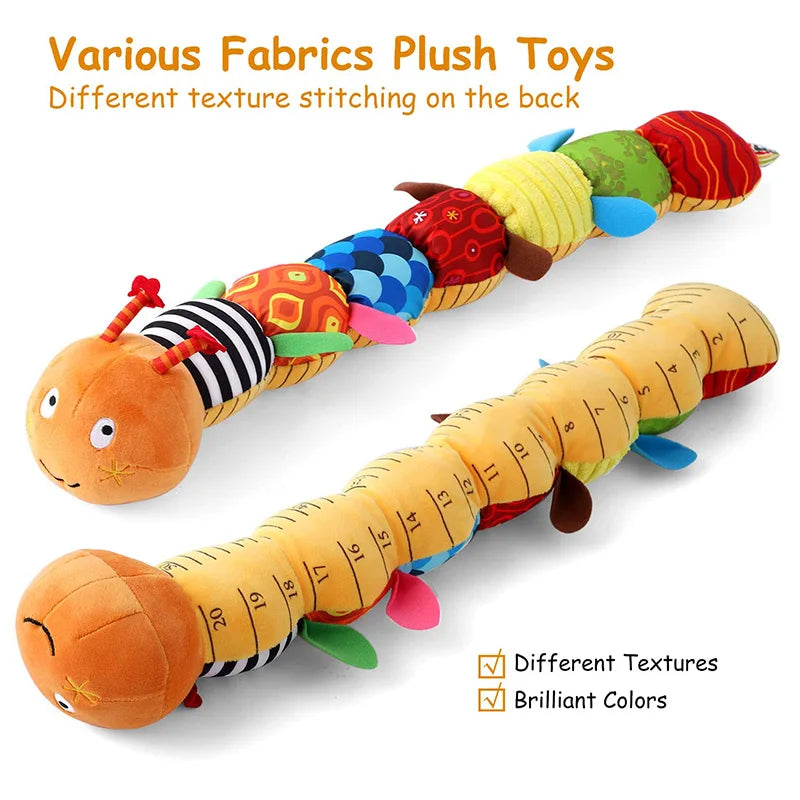 Tummy Time Toys 0-24 Months Baby Musical Stuffed Animal Infant Ruler Design Rattle and Multi-Textures Newborn Toys for Babies