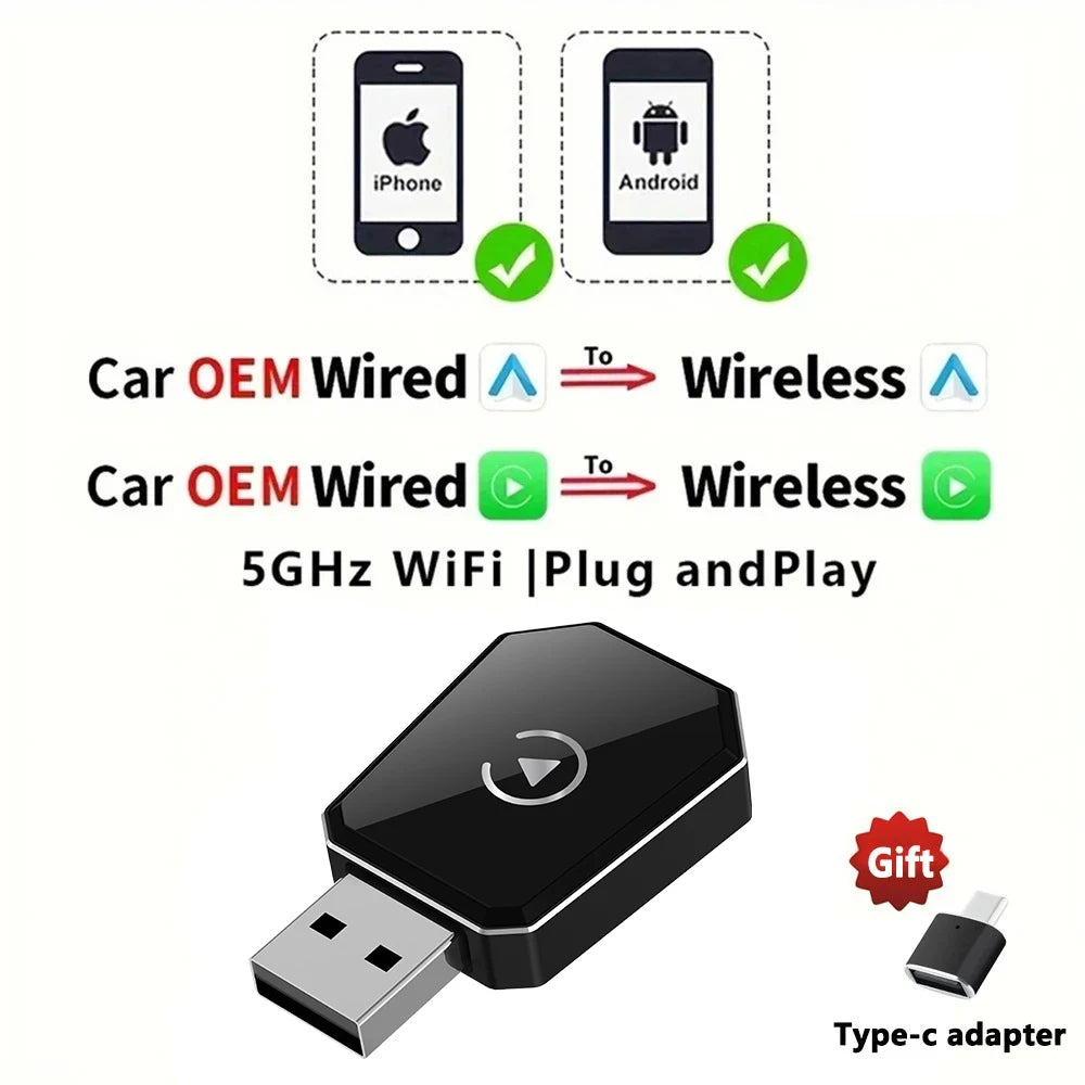 EKIY 2in1 Wired To Wireless CarPlay Dongle Android Auto Adapter Car Intelligent Systems AI Smart Box For Car With Wired CarPlay