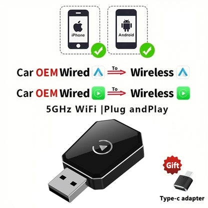 EKIY 2in1 Wired To Wireless CarPlay Dongle Android Auto Adapter Car Intelligent Systems AI Smart Box For Car With Wired CarPlay