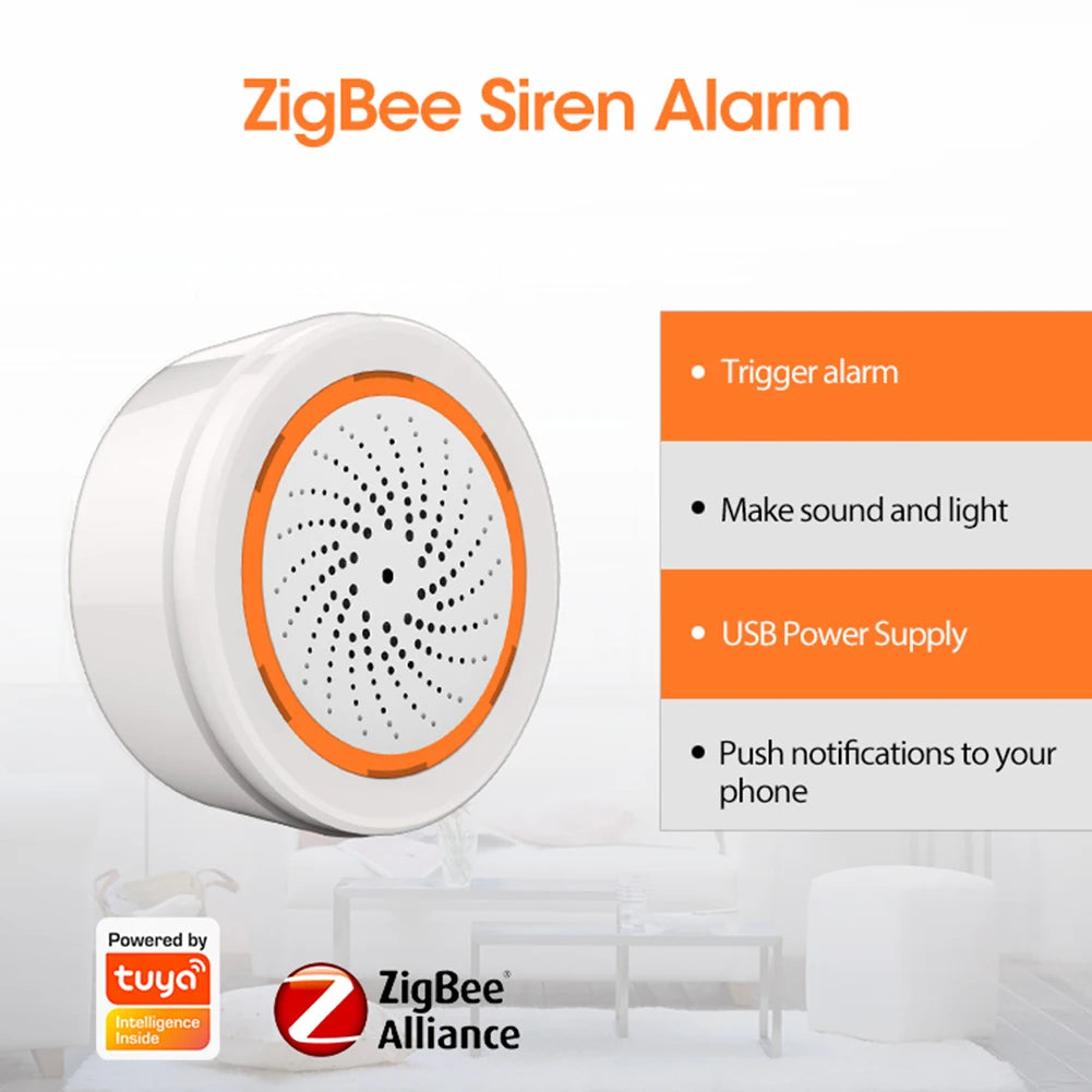 Tuya Zigbee Sound Light Sensor Smart Alarm Siren App Remote Control Home Security Protection System USB Sound Light Sensor
