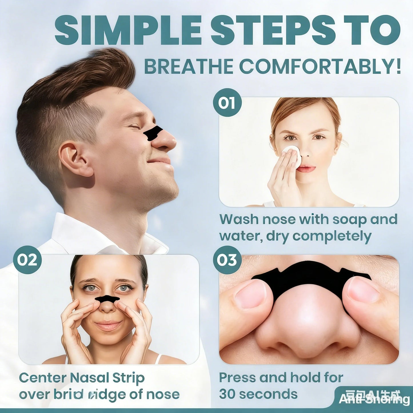 30/60/90PCS Improve Sleeping Health Breath Nasal Strips Nose Strips Nasal Congestion Anti-Snoring Better Breathing Nose Patches