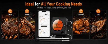 Bluetooth Meat Thermometer Digital BBQ Kitchen Thermometer Support 6 Probe for Smoker Cooking Grill Oven Candy