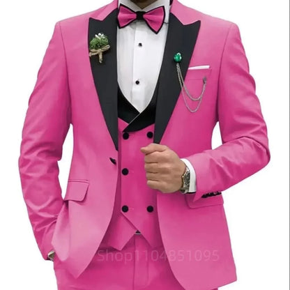 3 Pieces Men's Wedding Suits Formal Groom Tuxedo Slim Fit Business Blazer Double Breasted Vest Pants Set for Party