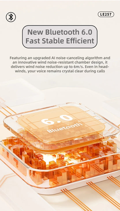  Lenovo LE257 TWS Wireless Bluetooth 6.0 Headphones HiFi Sound ENC Call Noise Reduction Earphone Gaming Sports Headset With Mic