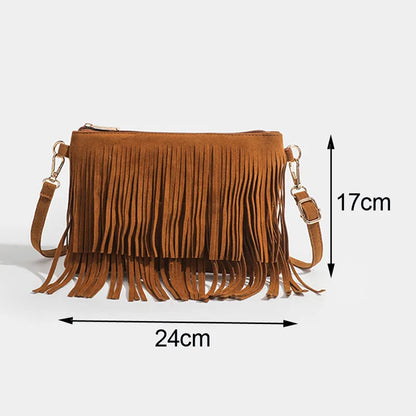 Vintage Tassel Crossbody Bags, Women's Versatile Shoulder Bag, Boho Style Fringe Square Purse, Ladies Handbags For Gift