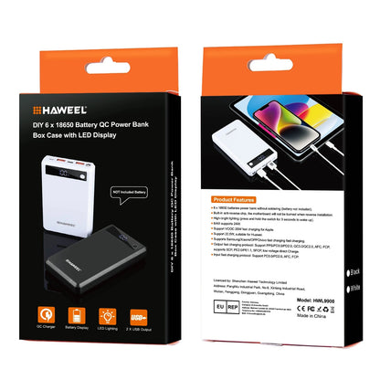 HAWEEL DIY 6 x 18650 Battery 24W Fast Charge Power Bank Box Case with Display Not Include Battery
