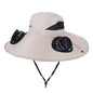 New Multi-Function Solar Fan Sun Hat - Waterproof Fishing Hat with Built-In USB Charging & Wide Brim for UV/Heat Protection