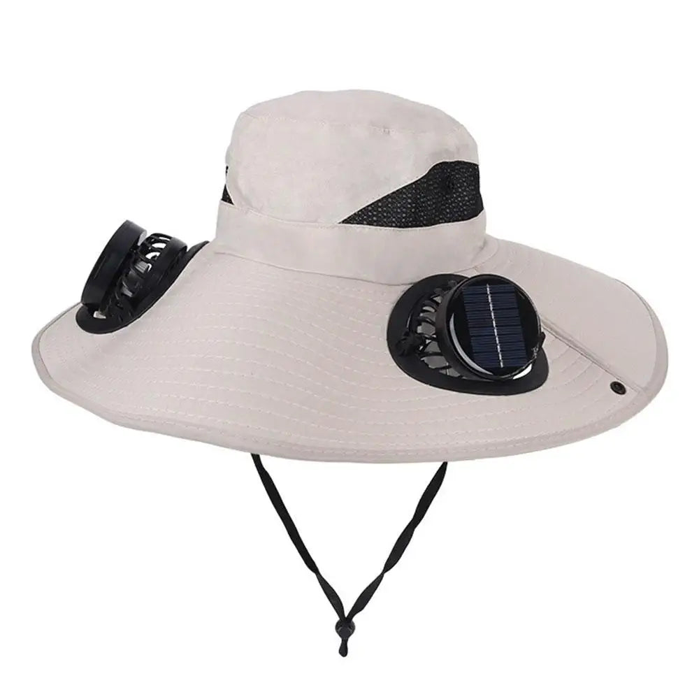 New Multi-Function Solar Fan Sun Hat - Waterproof Fishing Hat with Built-In USB Charging & Wide Brim for UV/Heat Protection