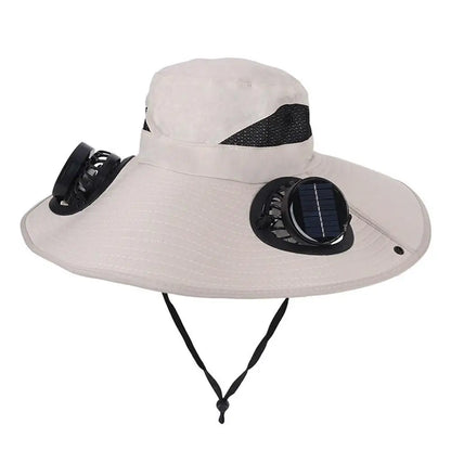 New Multi-Function Solar Fan Sun Hat - Waterproof Fishing Hat with Built-In USB Charging & Wide Brim for UV/Heat Protection