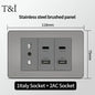 118 US Mexico Grey Stainless Steel Brushed 2way Electrical Light Switch Home Wall Socket Plug Double USB Type-C Power Outlet