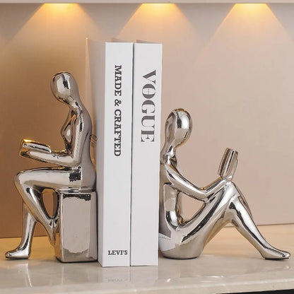Modern  Ceramic Human Figure Bookends Sculpture Decor Book Holder For Nightstand TV Cabinet Wine Rack Office Desktop Home
