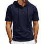Summer Men's Short Sleeve Hooded T-Shirt Henry Neckline Drawstring Design Casual Loose Breathable Sporty Vest