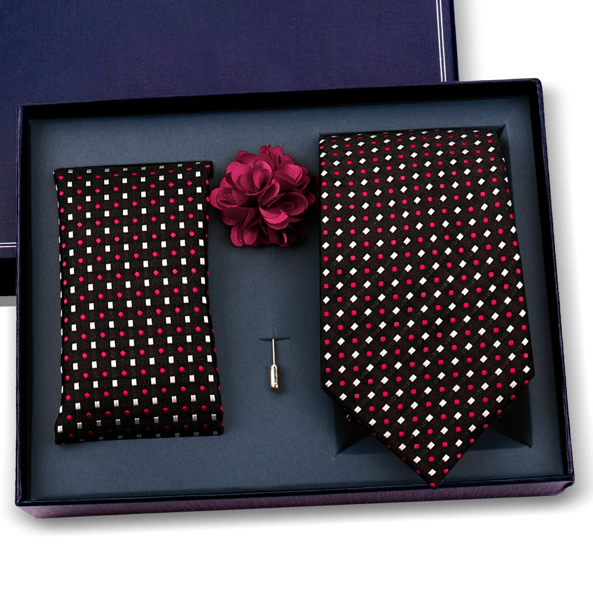Elegant Ties For Men Classic Paisly Neck Tie Pocket Square Brooch Set With Gift Box Mens Business Wedding Suit Accessories