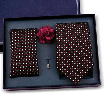 Elegant Ties For Men Classic Paisly Neck Tie Pocket Square Brooch Set With Gift Box Mens Business Wedding Suit Accessories