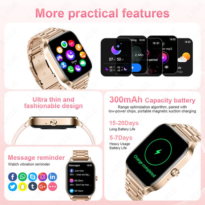 LIGE Smart Watch Answer/Make Call 1.85" Smartwatch for Android iOS Heart Rate Sleep Monitor Pedometer Waterproof Fitness Watches
