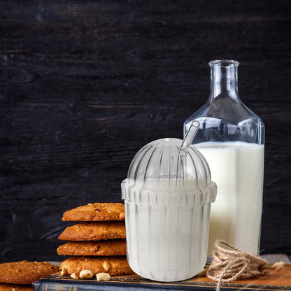 Glass Straw Cup High Borosilicate Clear Large Capacity Vertical Stripe Design Reusable Juice Milk Beverage Drinking Glass