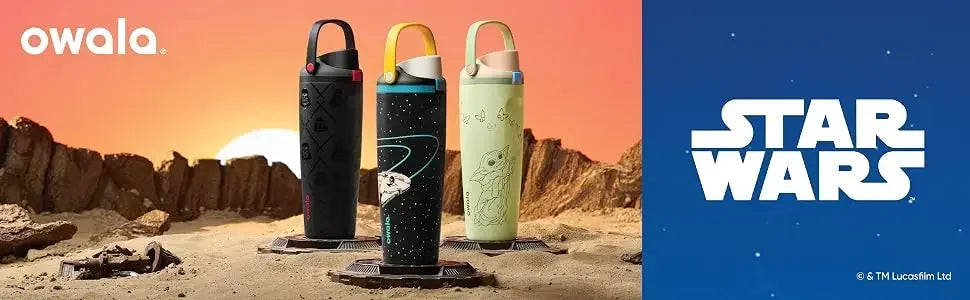 Owala Star Wars FreeSip Sway  Leak Proof Stainless Steel Water Bottle with Two-Way Spout, Built-In Straw and Bucket Handle, 30oz